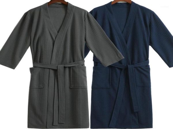 Men039s vêtements de nuit hommes Waffle Bath Robe sucer l'eau coton peignoir mâle robe de chambre de nuit pour hommes plus taille kimono robes classiques 7484210