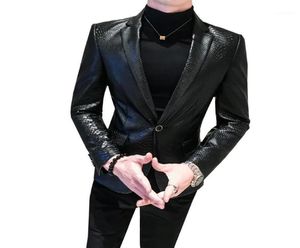 Men039S Snakeskin Tattoo Pu Faux Lederen jas Business Casual Snake Skin Style Slim Suit Blazer Jackets Black Male M4XL6978852