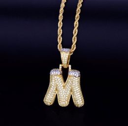 Men039s neige bulle lettres colliers pendentif charme glace sur cubique Zircon Hip hop bijoux avec chaîne de corde 2592307
