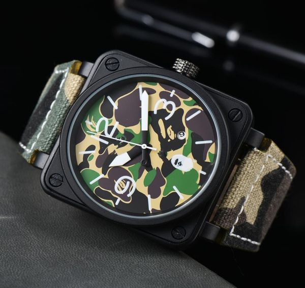 Men039s Sports Quartz Ross Watch Square Personnalité Camouflage Camouflage Dial imperméable World Time UltraHin BR Watch Series Nylon Belt1564240