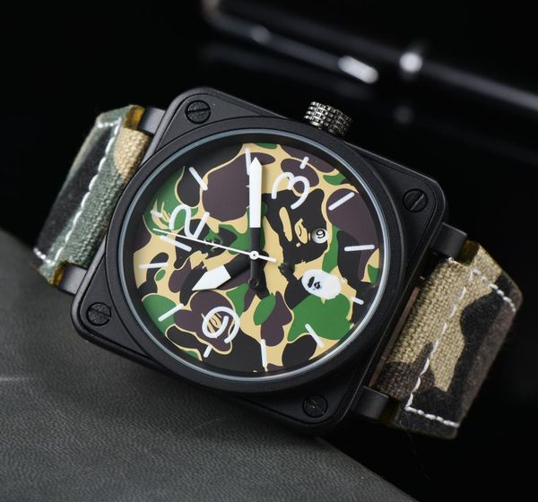 Men039s Sports Quartz Ross Watch Square Personnalité Camouflage Camouflage Dial imperméable World Time UltraHin BR Watch Series Nylon Belt4485968