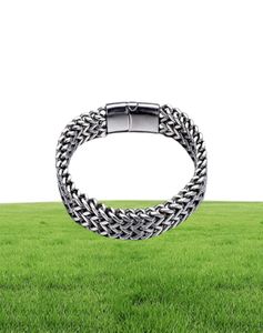 Men039S roestvrijstalen vlecht dubbele rij voor- en achterkant keelmagneet gesp armband titanium stalen sieraden5825683