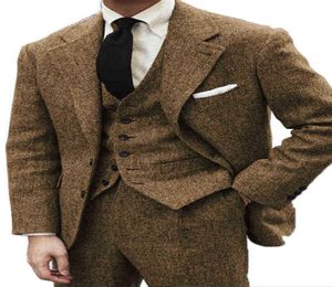 Men039S costume 3 pièces Super taille 6xl Brown Herringbone Retro Classic Pattern for Wedding Black Dress Suit 2022 L220704817052