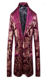 Men039s costumes 5xl 6 Color Luxuriou Fashion Boutique Golden Blazer Velvet Performance Perumy Floral Mens Slim Suit Jacket M9928787