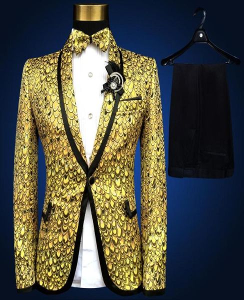 Men039s costumes Blazers Brand Fashion Men Gold Silver Yellow Blazer Slim Mariage Suit de mariage masculin Twinkle Stage Singer Prom Tuxe7344077