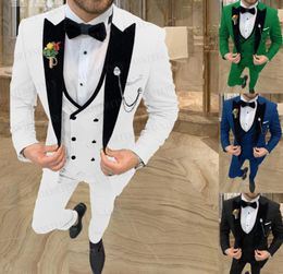 Men039s costumes Blazers Designs White Suit Men 3 pièces Slim Fit Wedding Groom Robe Smoking Green Dinner Blazer Double Breasted 4272936