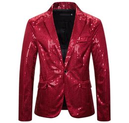 Men039s Trajes Blazers Glitter Lentejuelas para hombres Rendimiento de escenario Rojo Brillante Cantante Traje de una pieza Chaqueta 2021 Hombre Moda Ropa 3518336