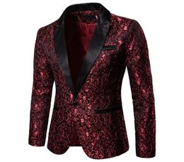 MEN039S Pakken Blazers Gold Jacquard Bronzing Floral Suit Mens Single Button Jacket Wedding Dress Party Singer Costume 2212066764