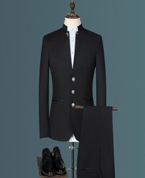 Men039s costumes Blazers Jacket Pant Gest 3pcs Set Men Suit Style Style Collar Male Malou Slim Fit Slim Fit Taille B1600740