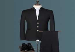 Men039s costumes Blazers Jacket Pant Gest 3pcs Set Men Suit Style Style Collar Malou Mal Mas Maloun Slim Fit Taille B9464502