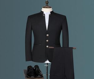 Men039s costumes Blazers Jacket Pant Gest 3pcs Set Men Suit Style Style Collar Male Malou Maloun Groom Slim Fit Taille B9631460