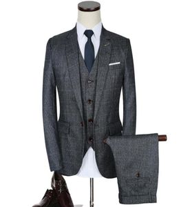 Men039s Suit Blazers Loldeal Grey Plaid 3 PCS Suit Men Slim Fit Leisure 2021 Arrivée Terno Masculino plus robe de mariée de taille plus 2116498