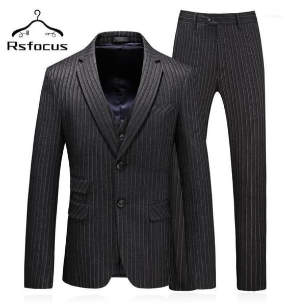 Men039S combine des blazers rsfocus gris foncé formel pour hommes trois pièces ropa hombre costume mariage homme robe de mariée rayée pr5456843