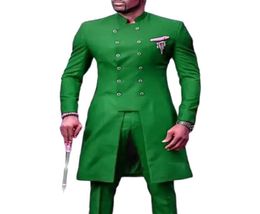 Men039s costume Blazers Veiai 2021 Green Double Breasted Male Suit Mandarin Broom Tuxedo Mariage formel Blazer Prom Dinne3832062