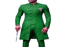 Men039s costume Blazers Veiai 2021 Green Double Breasted Male Suit Mandarin Broom Tuxedo Mariage formel Blazer Prom Dinne6536370