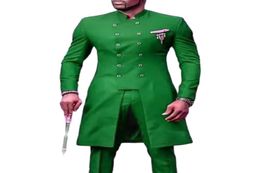 Men039s costume Blazers Veiai 2021 Green Double Breasted Male Suit Mandarin Broom Tuxedo Mariage formel Blazer Prom Dinne3135268