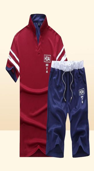 Men039s Summer Suisses de survêtement Shorts courts à manches courtes T-shirt Men de plage Tee masculin élastique Homme Solid Color7575760