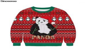 Men039s Truien Heren Dames Herfst Winter Ronde hals Lange mouw Kersttruien Tops 3D Grappige Panda Gedrukt Schattig Kerstfeest Sw2821604