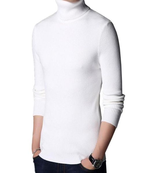 Men039s Suéteres Color puro Hombres Cuello alto Jersey Suéter de alta calidad Invierno Neutral Minimalista Top Azul Blanco Rojo Gris Blac3692734