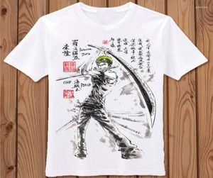 Camisetas Men039s de una pieza, camiseta con pintura de tinta de Anime Sanji Luffy Roronoa Zoro, camisetas de algodón de manga corta para estudiantes de verano 9922186