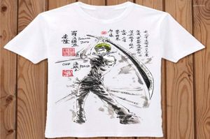 Men039s Camisetas de una pieza camiseta pintura de tinta Anime Sanji Luffy Roronoa Zoro hombres verano algodón manga corta estudiante Tees3640937