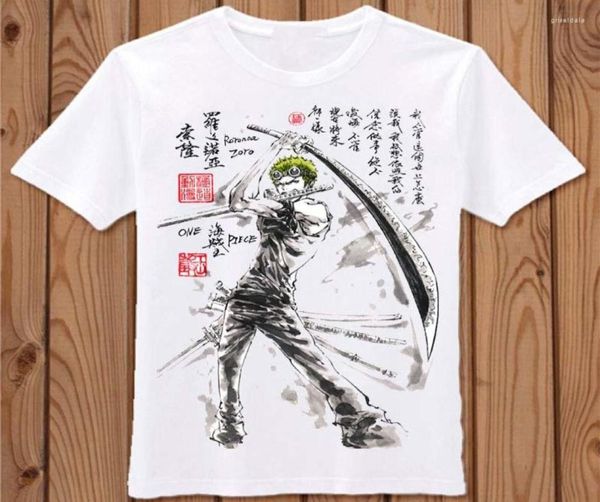 Men039s T-shirts ONE PIECE Tshirt Peinture à l'encre Anime Sanji Luffy Roronoa Zoro Hommes Été Coton Manches Courtes Étudiant Tees9922186