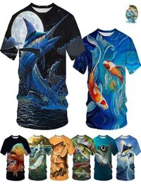 Men039s T-shirts Zomer Vissersliefhebbers 3D Gedrukt Vispatroon Tshirt Woeste Karper Met Korte Mouwen Ronde Hals8719880