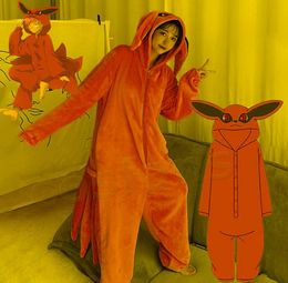 Men039s Tira de vías Anime Kurama Nine Pajamas Cosplay Disfraz de cosplay Jumpsuits para adultos Flanel Home Sleepwear Unisex Nightgown Sui9546938