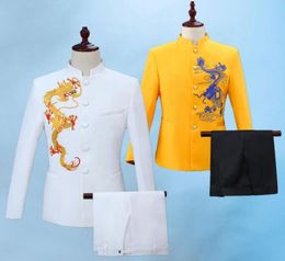 MEN039S Tracksuits Chinese Tuniek Dragon Tang Suit Host kostuumzanger Performance Men Traditional Festival Jacket Vintage Cheon5117142