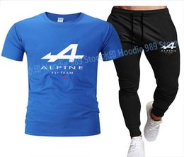 Men039s pistas F1 Men de verano Sets Impreso Alpine Racing Team Drive Alonso Fashion Fashion Slewer Cotton Tshirt Spor9842519