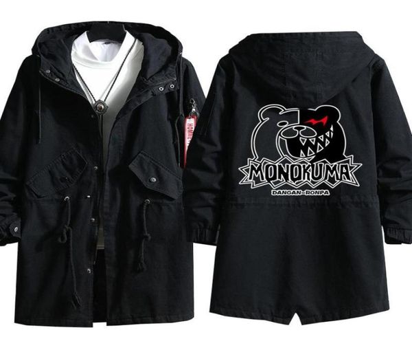 Men039s Gabardinas Anime Danganronpa Cosplay Sudadera con capucha Monokuma Impresión 3D Abrigo con capucha de un solo pecho Moda Casual Chaqueta negra 7533195