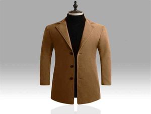 Men039S Trench Coats Autumn Winter Mens Brand Fleece Blend jas mannelijke overjas casual solide slanke kraag lange katoenen jas stre9187515