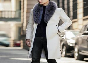 Men039S Trench Coats Big Fur Collar White Long Overjassen Mens Luxe lederen jassen Zwarte Winter voor stijlvolle steampunk -mantel K6373357