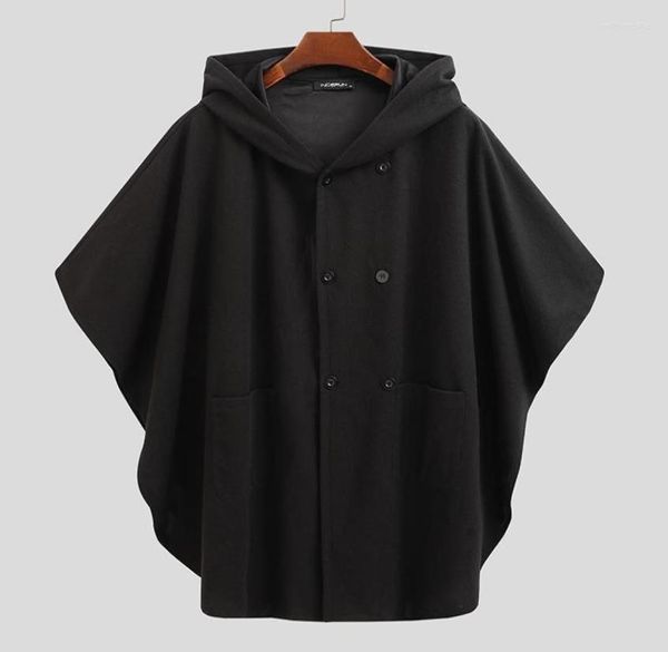 Men039s Trench Coats INCERUN Mode Hiver Hommes Couleur Unie Cape Lâche À Capuche Poncho Manteaux À Double Boutonnage Capes S5XL Wi1981816