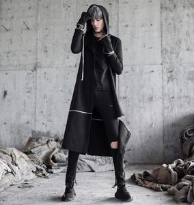 Men039S Trench Coats Men Punk Hip Hop Coat Long Jackets Nachtclub zanger Zwart kostuum Heren Gothic Hooded mantel overjas Korean4768592