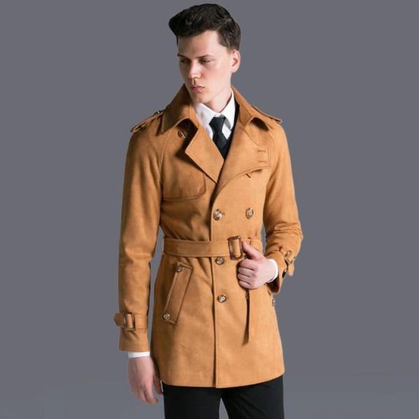 Men039s Trench Coats Plus Taille S6XL Hommes Court Casual Veste En Daim Automne Double Boutonnage Classique Affaires Slim Fit Ceinturé Army8830951