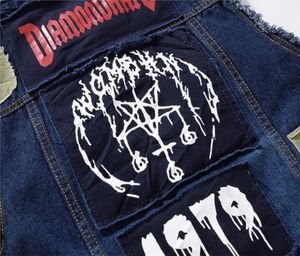 Men039S Trendy Patches Design Jeans Vest Zwart Fringe Denim Vest Man Mouwloos Vest Frayed Letters Slim Waistcoat Tank Top 6xl7169371