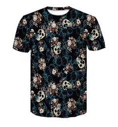 Men039s Tshirt 3D Shortsleeved Funny Print de nombreux crânes fleurs rond Tshirt 2018 Summer Quickdry Men039s Casual Tops7405748