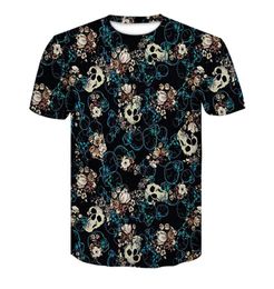 Men039s Camiseta 3D Shortleved Funned Impresión Muchas flores de calavera Cuella redonda 2018 Summer Quick Dry Men039s Casual Tops4049374