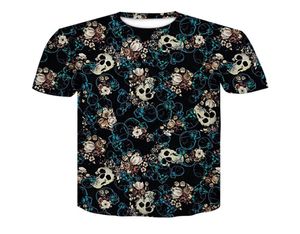 Men039s Camiseta 3D Shortleved Funned Impresión Muchas flores de calavera Campo redondo 2018 Summer Quick Dry Men039s Casual Tops7615744