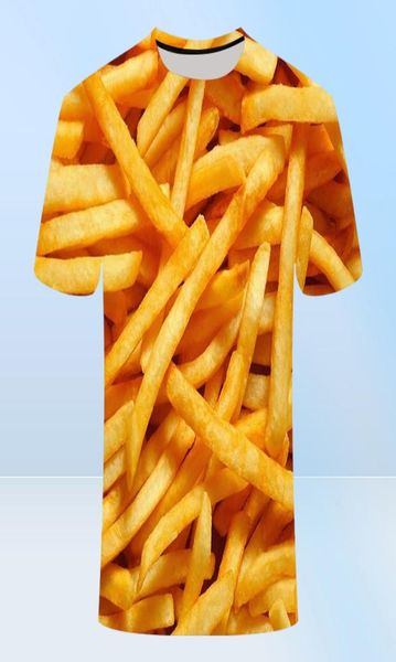 Men039s camisetas 2022 Summer Cool Food Food Fries French Fries 3d Menores Mujeres Camas
