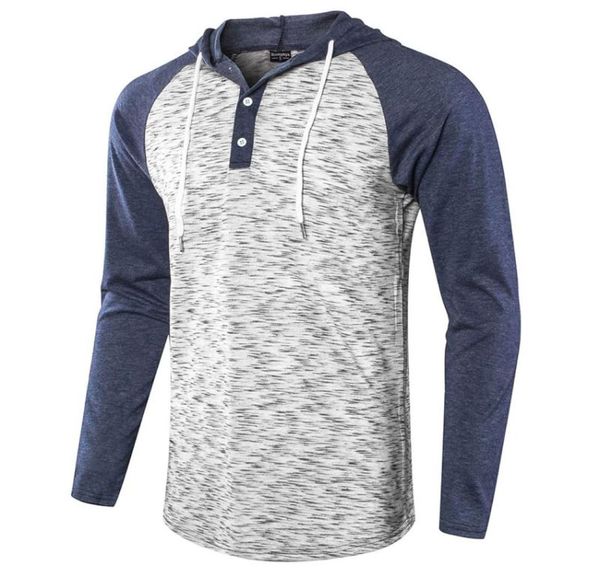 Men039s Camisetas Casual Jacquard de punto Manga larga Raglan Henley Jersey Sudadera con capucha Camiseta con sombrero con capucha Hombres con estilo Tee Clothi9341222