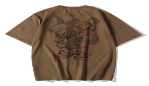 Men039s Camisetas Chino Vintage Monkey King Camiseta bordada Hombres Camiseta Streetwear Camiseta Hip Hop 4XL Ropa Algodón marrón 1324101