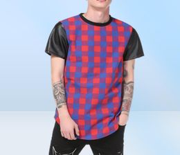 Men039s Camisetas para hombres Tamisa Hip Hop Hop High Street Long Plaid Manga de cuero Charra de cuero cubierto Capallera corta 8996274