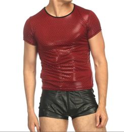 Men039s T-shirts Heren PU Leer Shirt Korte Mouw T Nachtclub Show Tops Sexy Mannen Kleding Slanke Dans Clubwear gothic Tee5082311