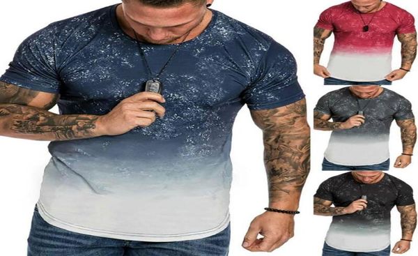 Men039s t-shirts hommes été dégradé à manches courtes col rond Fitness sport t-shirts Muscle Tops1251235
