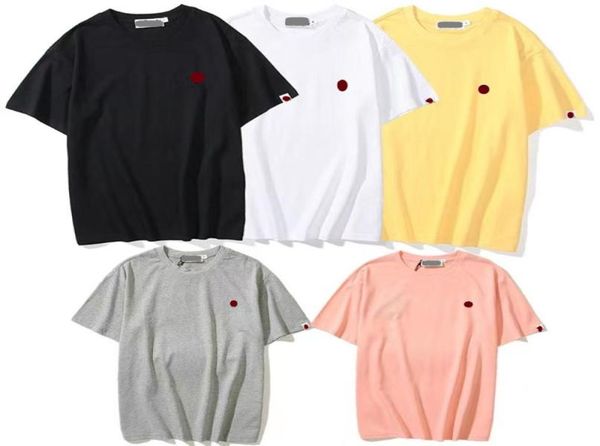 Men039s Camisetas Cuello redondo 100 algodón Manga corta LOGO bordado color sólido Pareja suelta verano negro blanco gris amarillo3238982