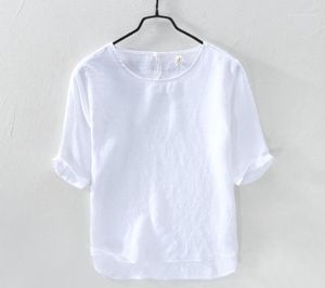 Men039s Camisetas de verano Pure T Shirt Casual Solid Linen Top For Men Oneck Camiseta de manga corta Tops macho Tees TS40217468130