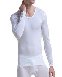 Men039S Undershirt Thermal Super Dunne Men Ice Silk Underwear Sheer t Shirts Long Johns mannelijke mannelijke lange mouwen tops T -stukken ademend 29149791