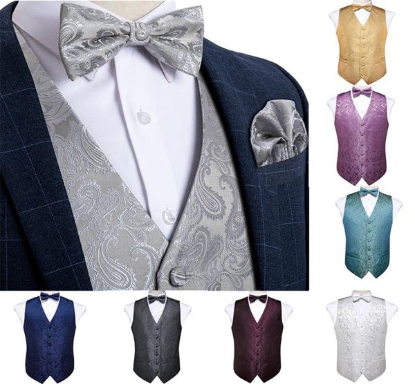 Men039s Gilet Or Rouge Blanc Bleu Solide Paisley Soie Gilet De Mariage Pour Hommes Bowtie Hanky Boutons De Manchette Cravate Ensemble pour Costume Tuxedo DiBan2692512